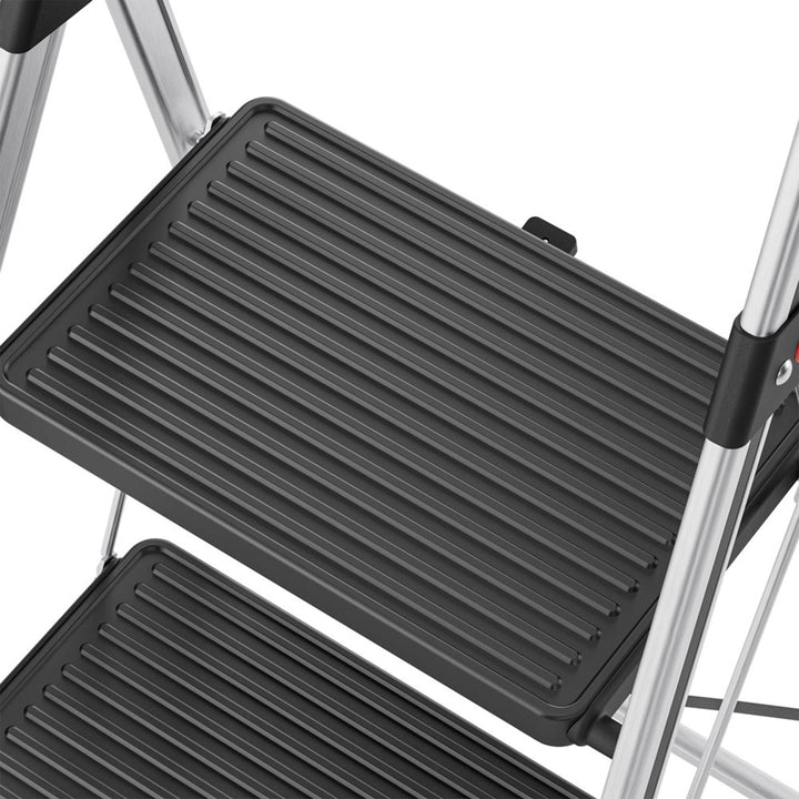 Hailo Folding 2 Step Non-Slip Stool for Home and Kitchen, Silver/Black(Open Box)