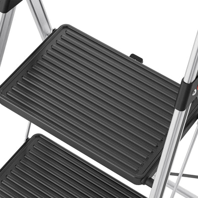 Hailo Folding 2 Step Non-Slip Stool for Home and Kitchen, Silver/Black(Open Box)