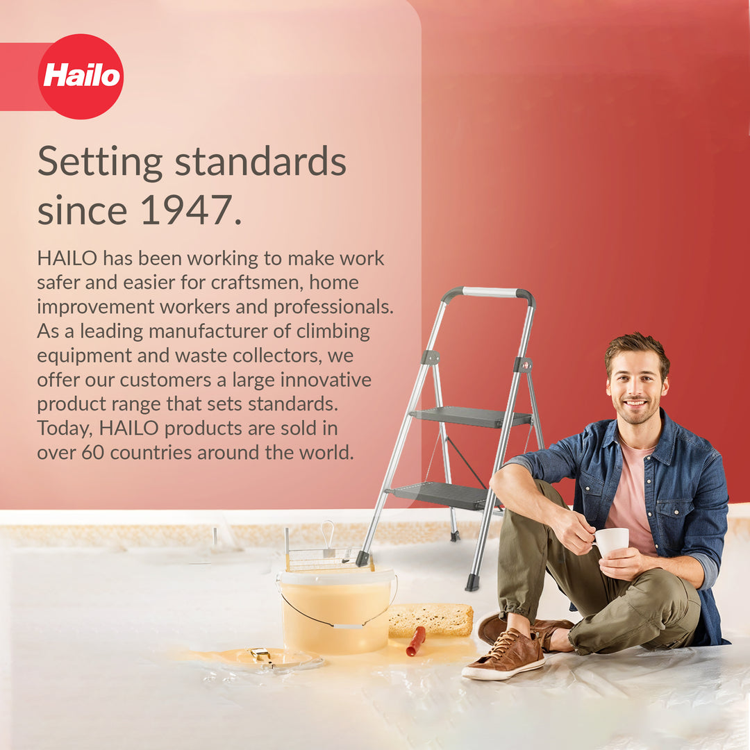 Hailo Folding 2 Step Non-Slip Stool for Home and Kitchen, Silver/Black(Open Box)