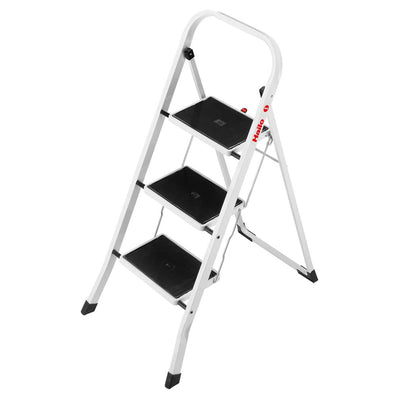 Hailo K20 3-Step Folding Ladder with Sturdy Steel Frame, 330 lb Capacity, Silver - VMInnovations
