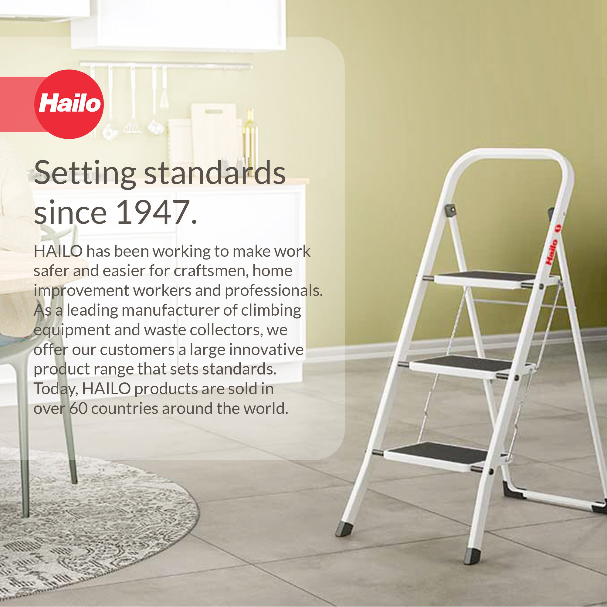 Hailo 3-Step Folding Ladder w/Sturdy Steel Frame, 330 lb Capacity, (Open Box) - VMInnovations