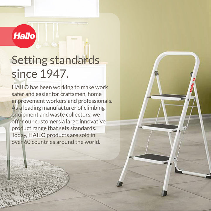 Hailo 3-Step Folding Ladder w/Sturdy Steel Frame, 330 lb Capacity, (Open Box)