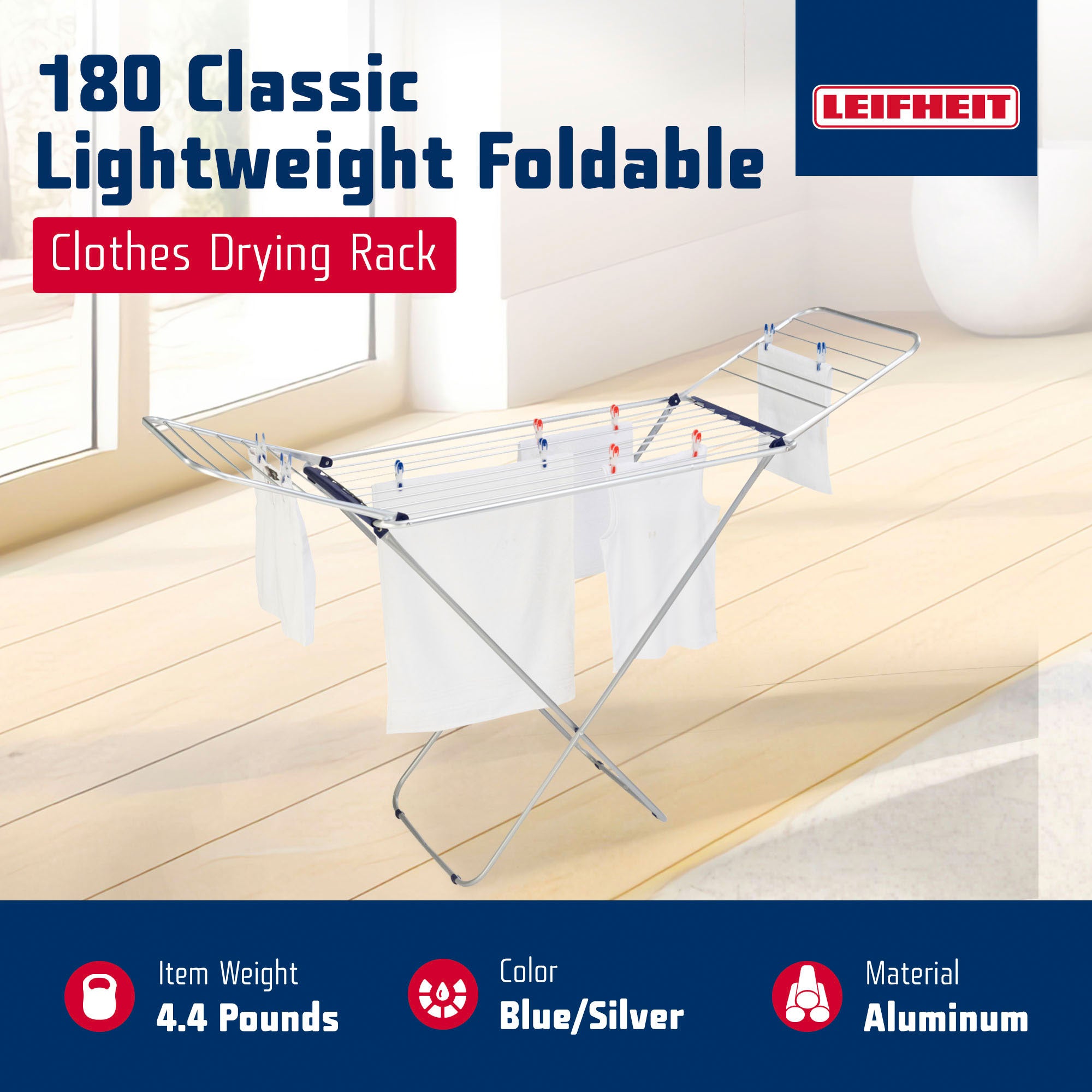 Leifheit Siena 180 Classic Lightweight Foldable Clothes Drying Rack (Open Box)