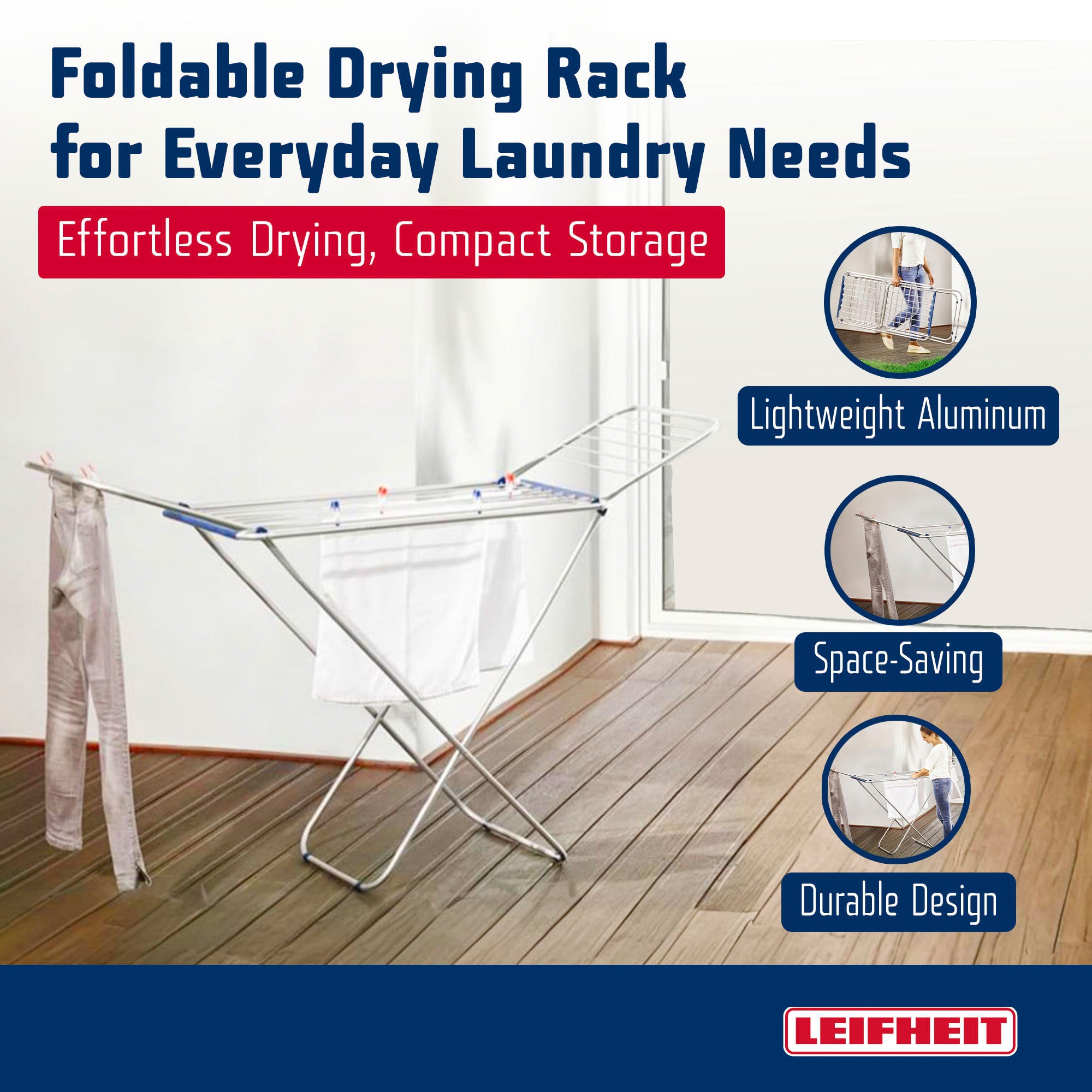 Leifheit Siena 180 Classic Lightweight Foldable Clothes Drying Rack (Open Box)