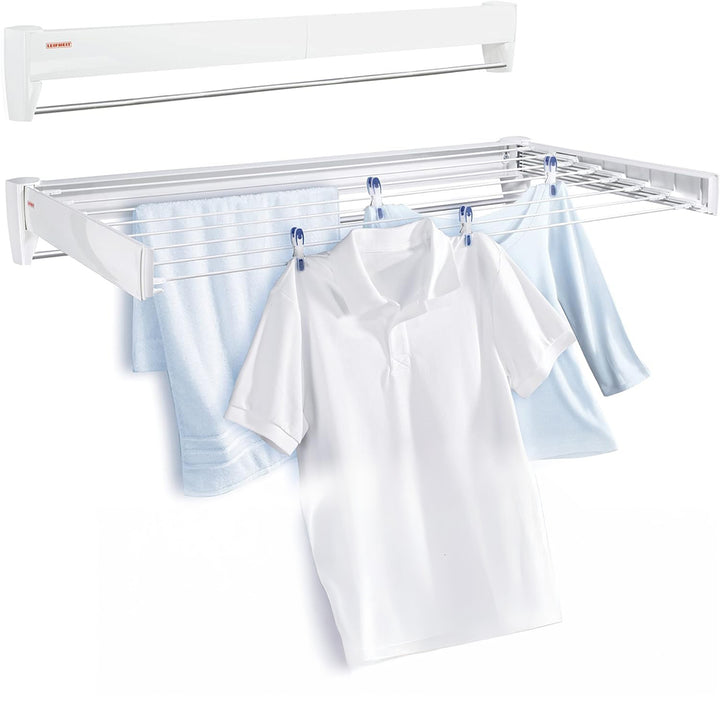 Leifheit Telefix 100 Wall-Mounted Retractable Clothes Drying Rack w/8 Rods(Used)