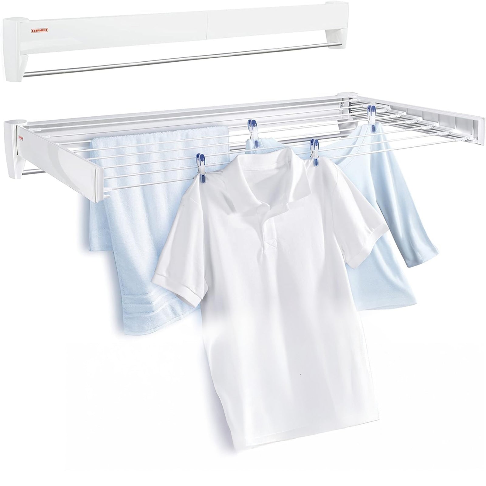 Leifheit Telefix 100 Wall-Mounted Retractable Drying Rack with 8 Rods (Open Box) - VMInnovations