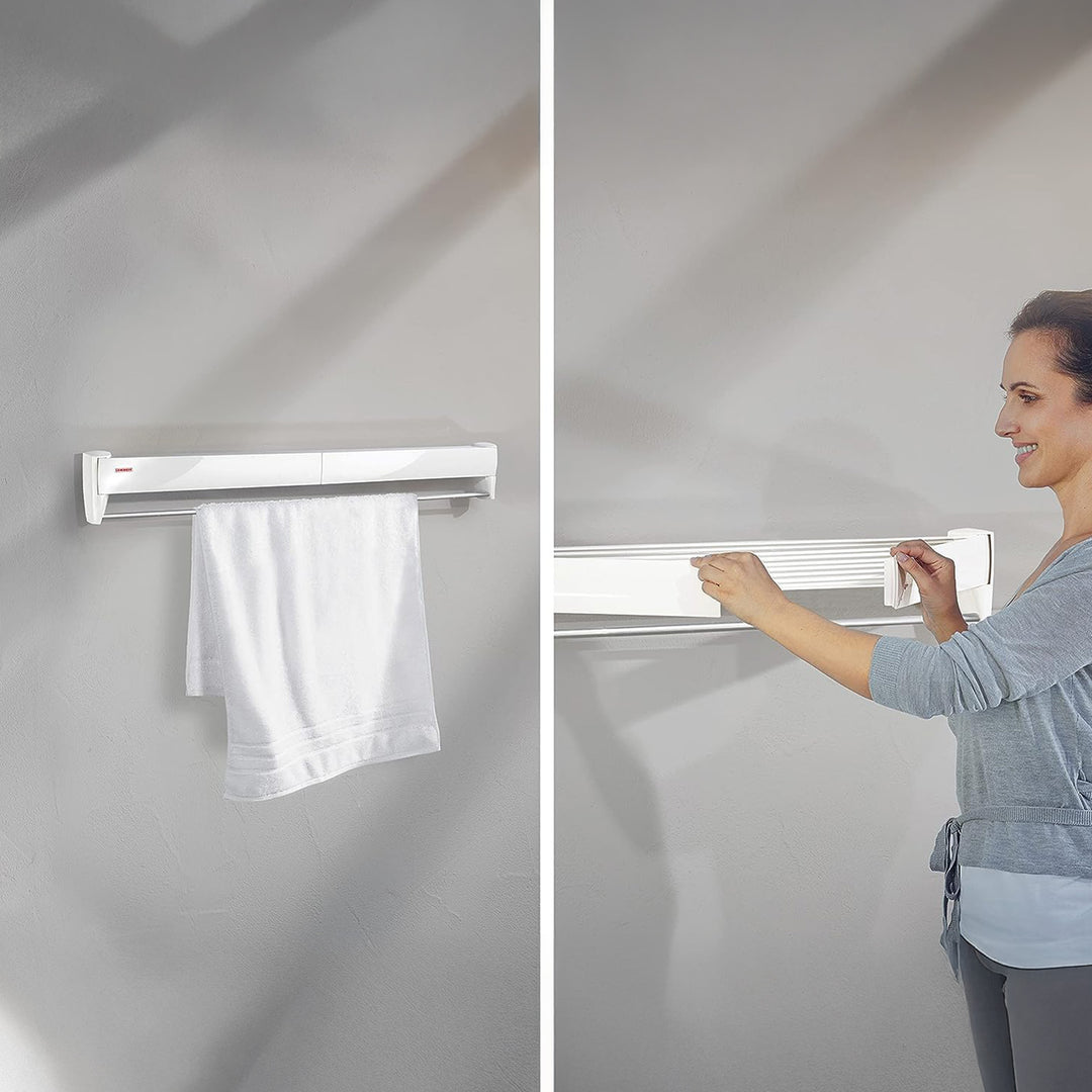 Leifheit Telefix 100 Wall-Mounted Retractable Drying Rack with 8 Rods (Open Box) - VMInnovations
