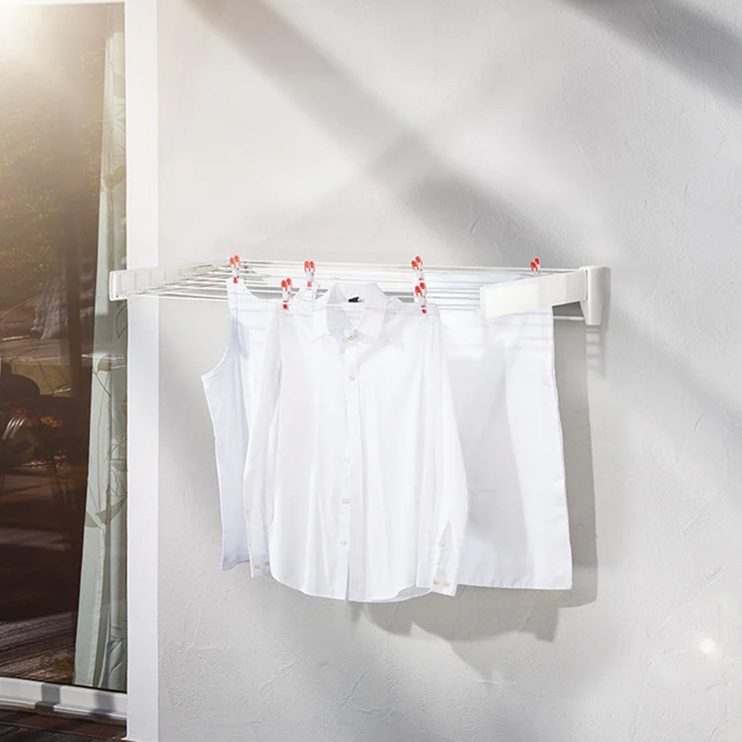 Leifheit Telefix 100 Wall-Mounted Retractable Clothes Drying Rack w/8 Rods(Used)