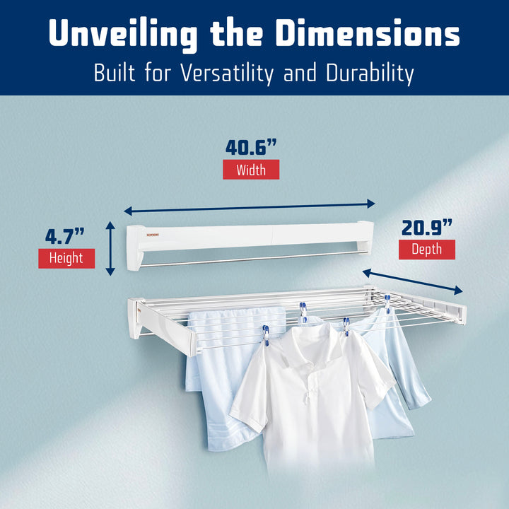 Leifheit Telefix 100 Wall-Mounted Retractable Drying Rack with 8 Rods (Open Box) - VMInnovations