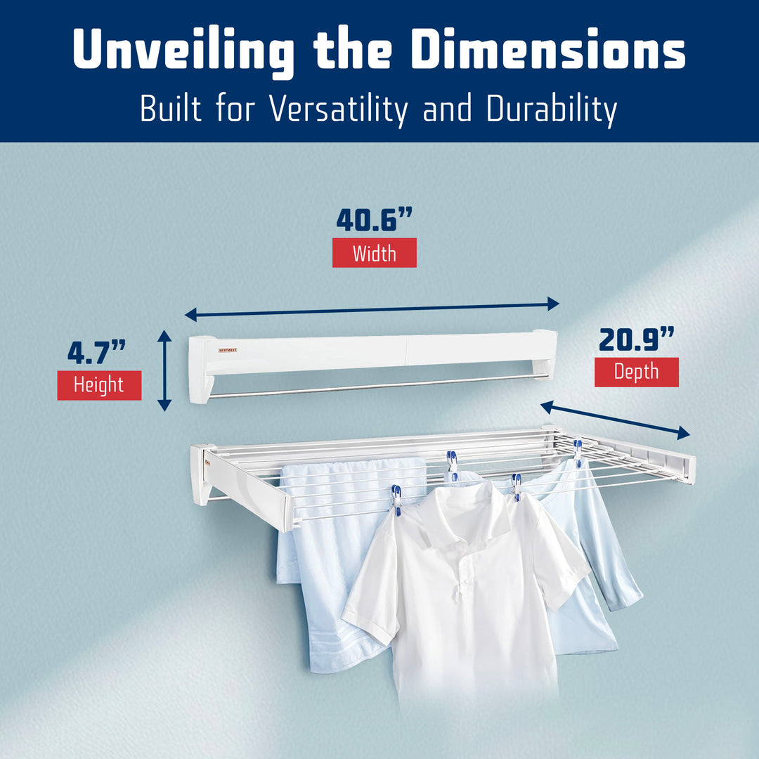 Leifheit Telefix 100 Wall-Mounted Retractable Clothes Drying Rack w/8 Rods(Used)