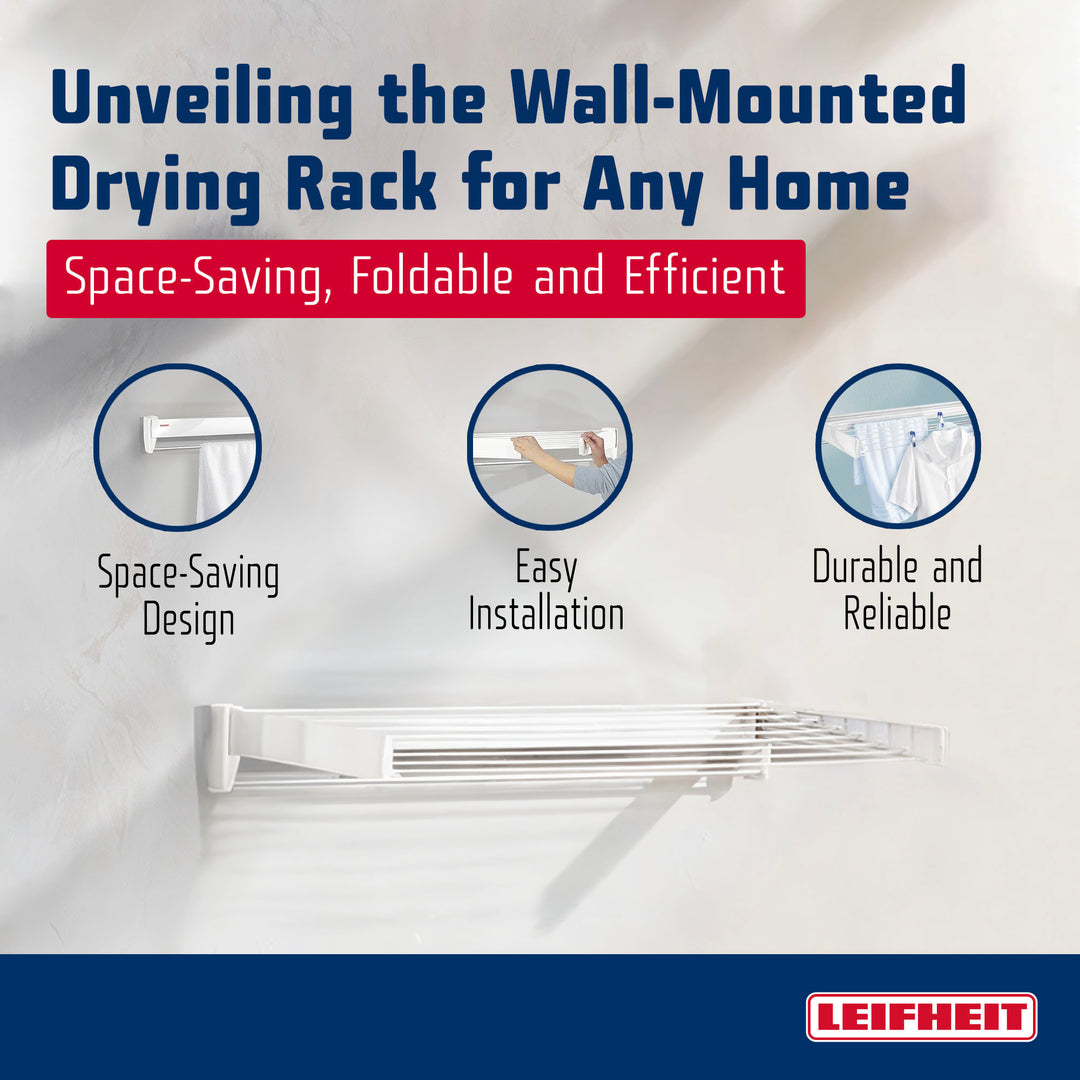 Leifheit Telefix 100 Wall-Mounted Retractable Drying Rack with 8 Rods (Open Box) - VMInnovations