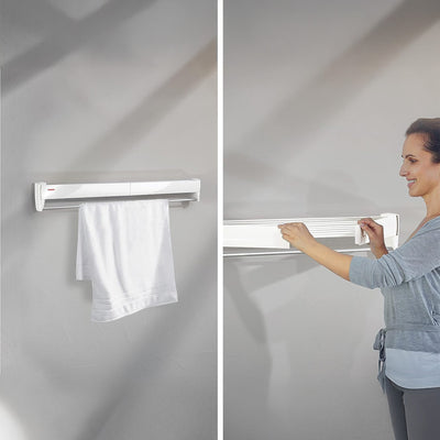 Leifheit Wall Mounted Clothes Drying Rack w 5 Rods & Foldable Design, (Open Box)