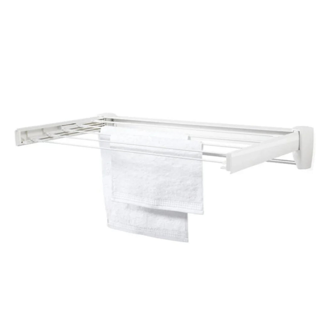 Leifheit Wall Mounted Drying Rack w/5 Rods & Foldable Design, White (Open Box)