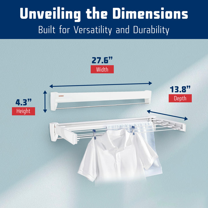 Leifheit Wall Mounted Drying Rack w/5 Rods & Foldable Design, White (Open Box)