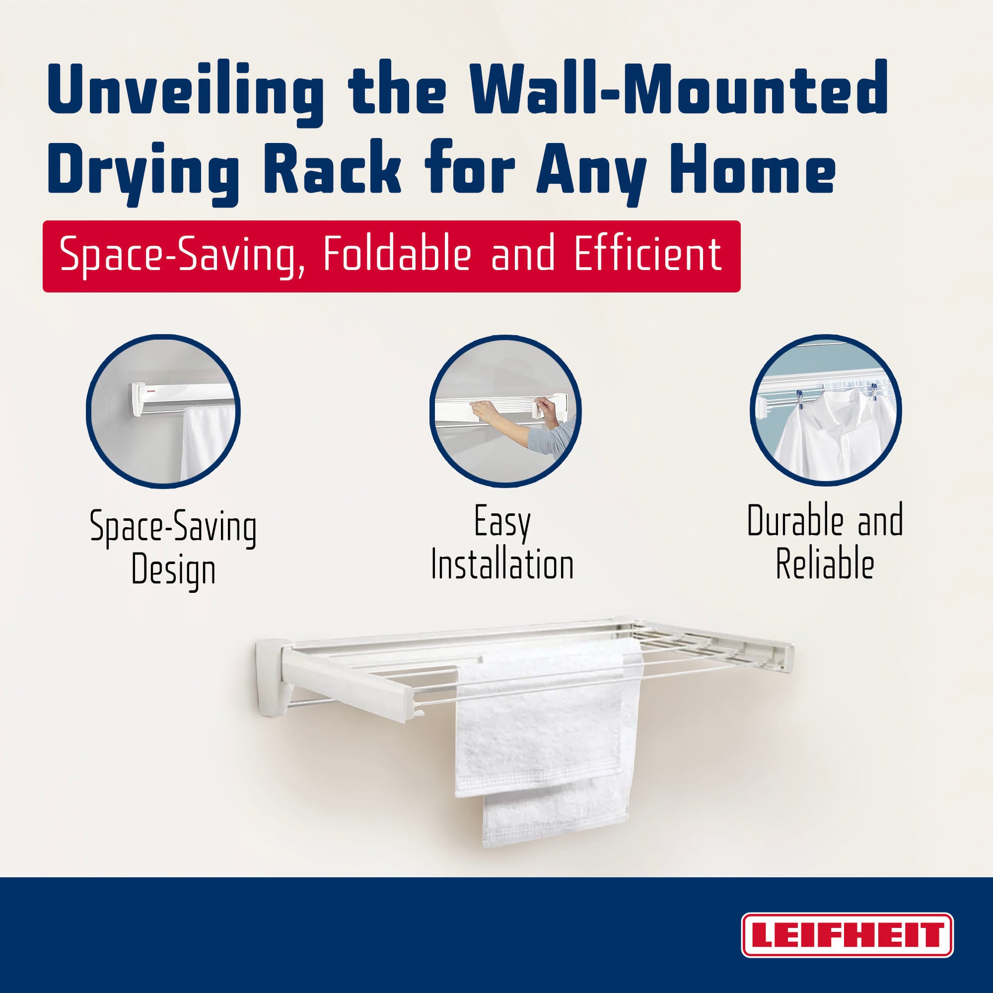 Leifheit Wall Mounted Clothes Drying Rack w/5 Rods & Foldable Design (Open Box) - VMInnovations