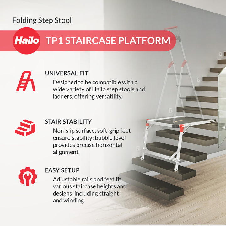 Hailo TP1 Staircase Platform for Step Stools & Ladders, 330 lbs Capacity, Black