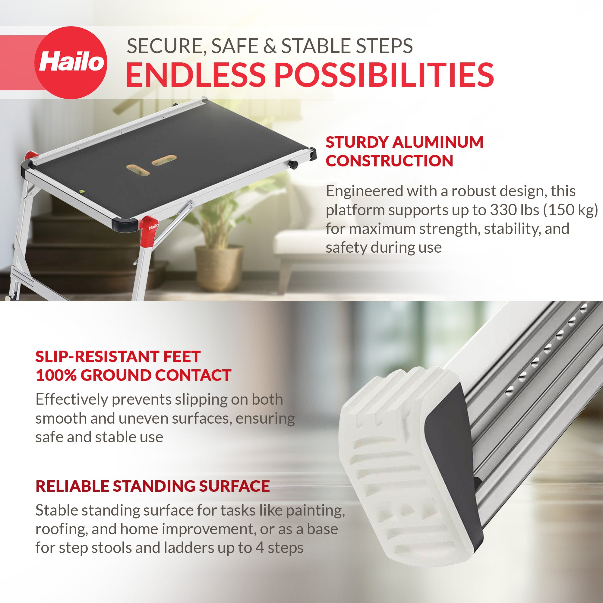 Hailo TP1 Platform for Step Stools & Ladders, 330 lbs Capacity, Black (Open Box) - VMInnovations