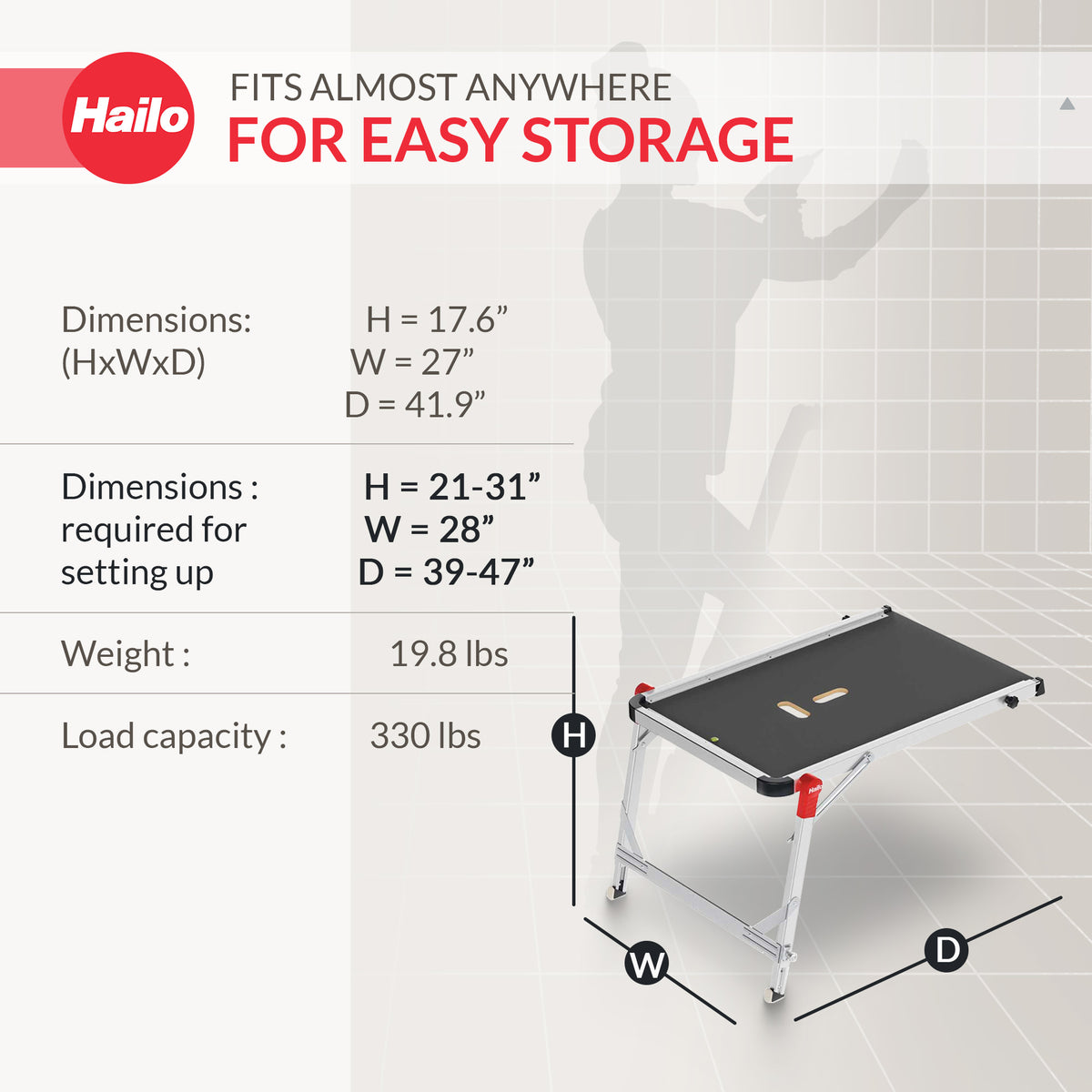 Hailo TP1 Platform for Step Stools & Ladders, 330 lbs Capacity, Black (Open Box) - VMInnovations