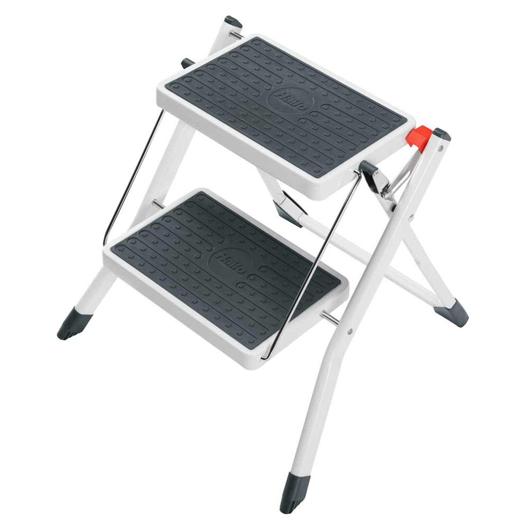 Hailo MK60 Mini Steel Step Stool with Anti-Slip Stairs & 330 lbs Capacity, White