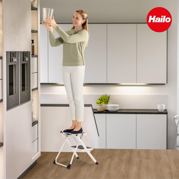 Hailo Steel Step Stool w/Anti-Slip Stairs & 330 lbs Capacity, White (Open Box)