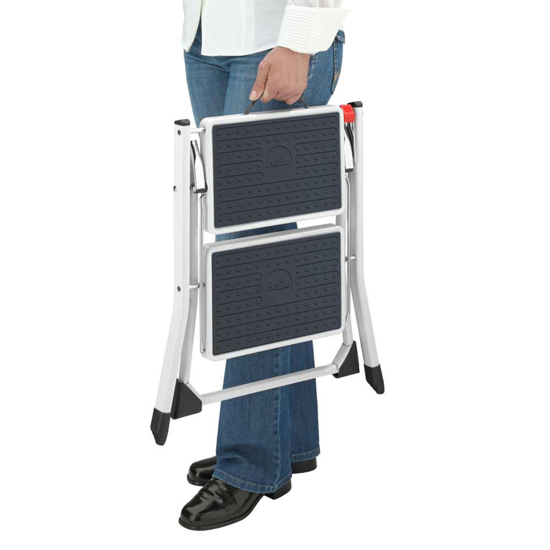 Hailo Steel Step Stool w/Anti-Slip Stairs & 330 lbs Capacity, White (Open Box)