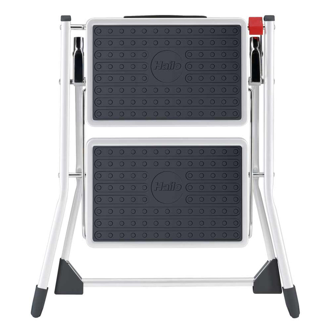 Hailo MK60 Mini Steel Step Stool with Anti-Slip Stairs & 330 lbs Capacity, White