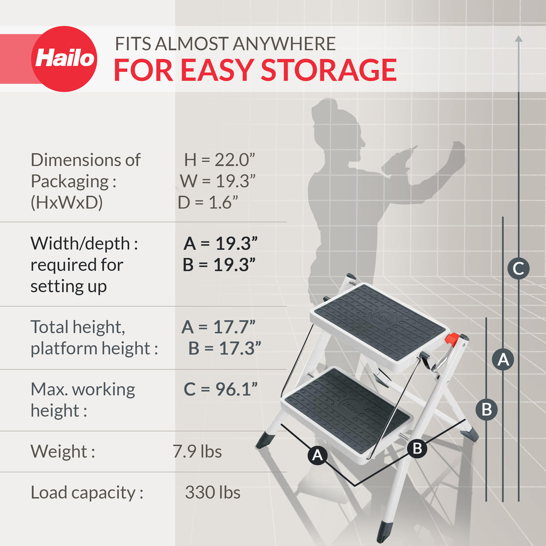Hailo Steel Step Stool w/Anti-Slip Stairs & 330 lbs Capacity, White (Open Box)