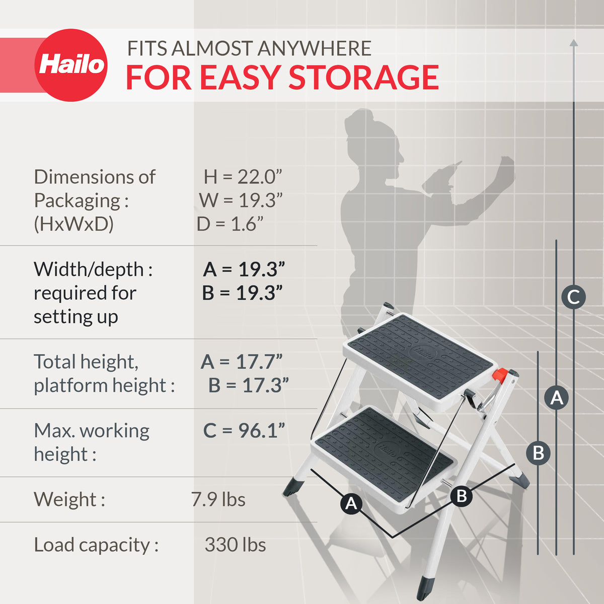 Hailo MK60 Mini Steel Step Stool with Anti-Slip Stairs & 330 lbs Capacity (Used) - VMInnovations