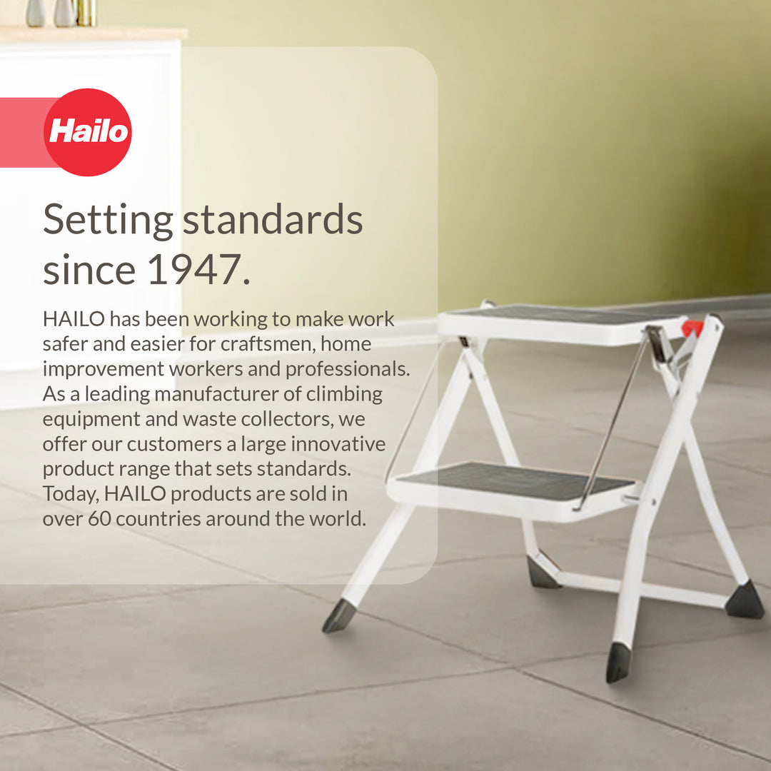 Hailo MK60 Mini Steel Step Stool with Anti-Slip Stairs & 330 lbs Capacity, White