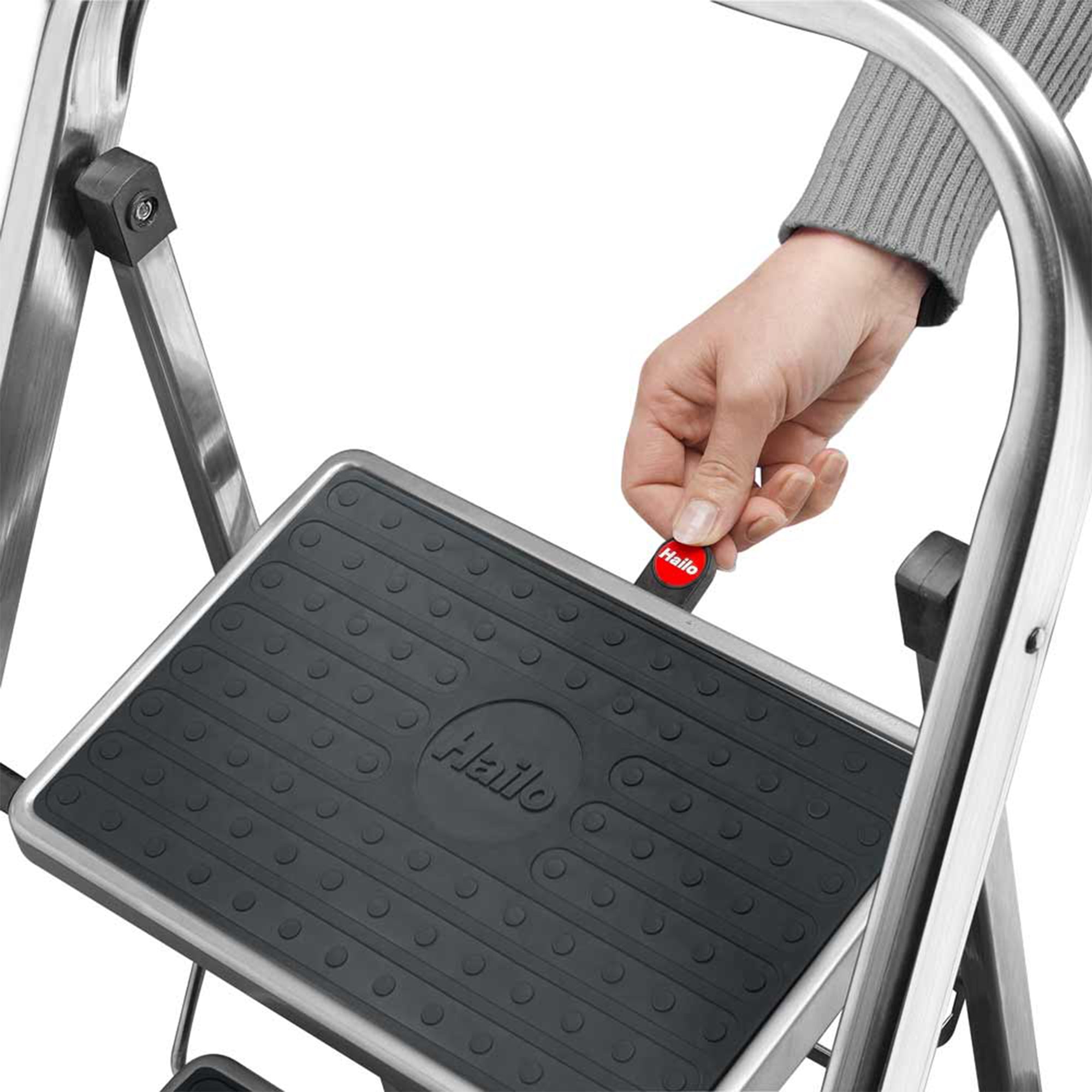 Hailo 2-Tread Household Step Stool, 11.8" Wide Step, 330 lb Capacity, Silver - VMInnovations