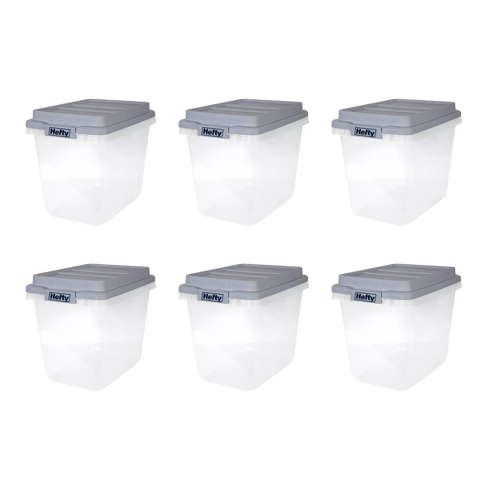 Hefty 6 Pack 32 Quart Hi-Rise Stackable Plastic Storage Bin w/ Lid, Quarry Gray - VMInnovations