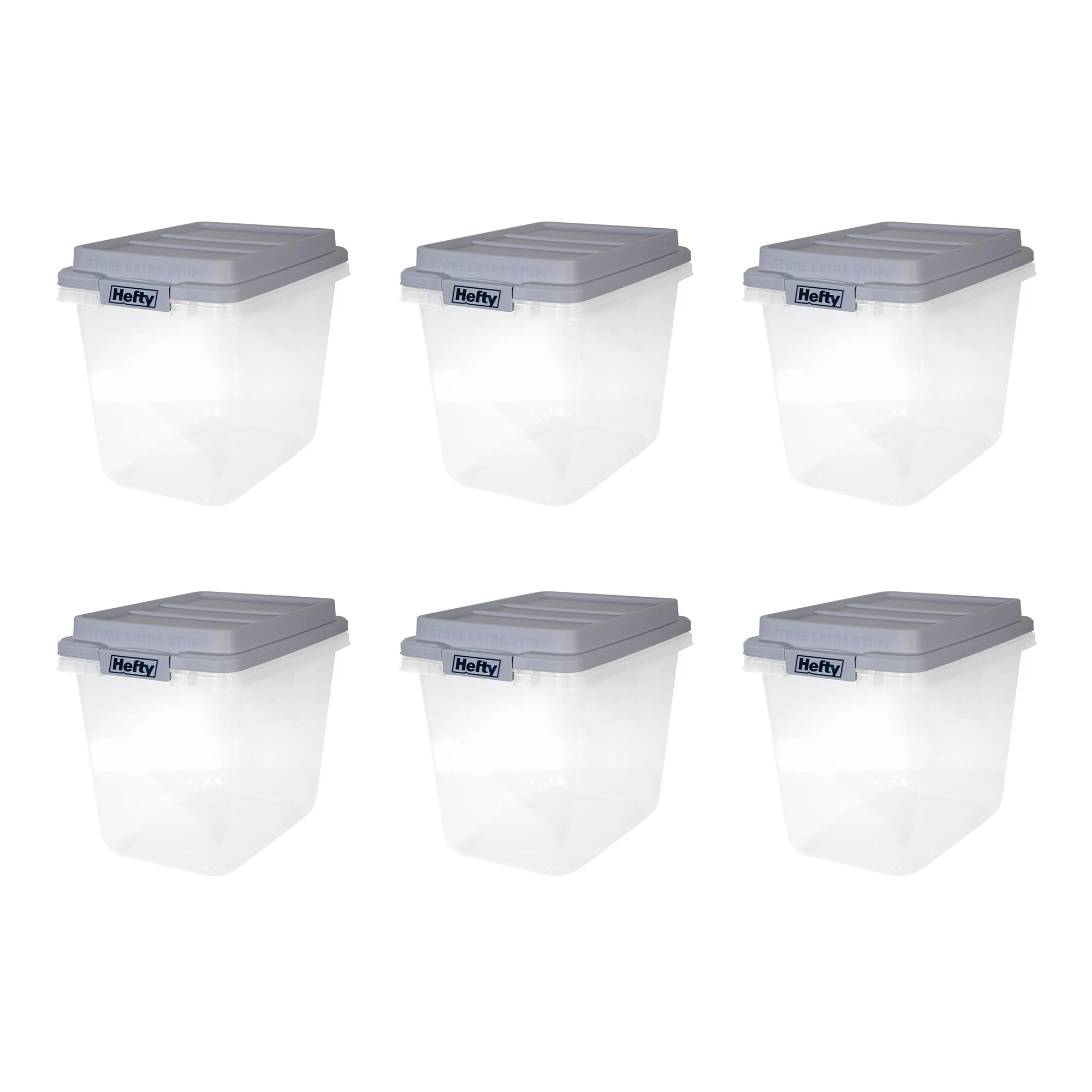 Hefty 6 Pack 32 Quart Hi-Rise Stackable Plastic Storage Bin w/ Lid, Quarry Gray - VMInnovations
