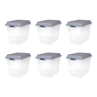 Hefty 6 Pack 32 Quart Hi-Rise Stackable Plastic Storage Bin w/ Lid, Quarry Gray - VMInnovations
