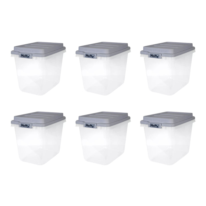 Hefty 6pk 32 Qt Hi-Rise Stackable Plastic Storage Bin w/Lid, Gray (Open Box)