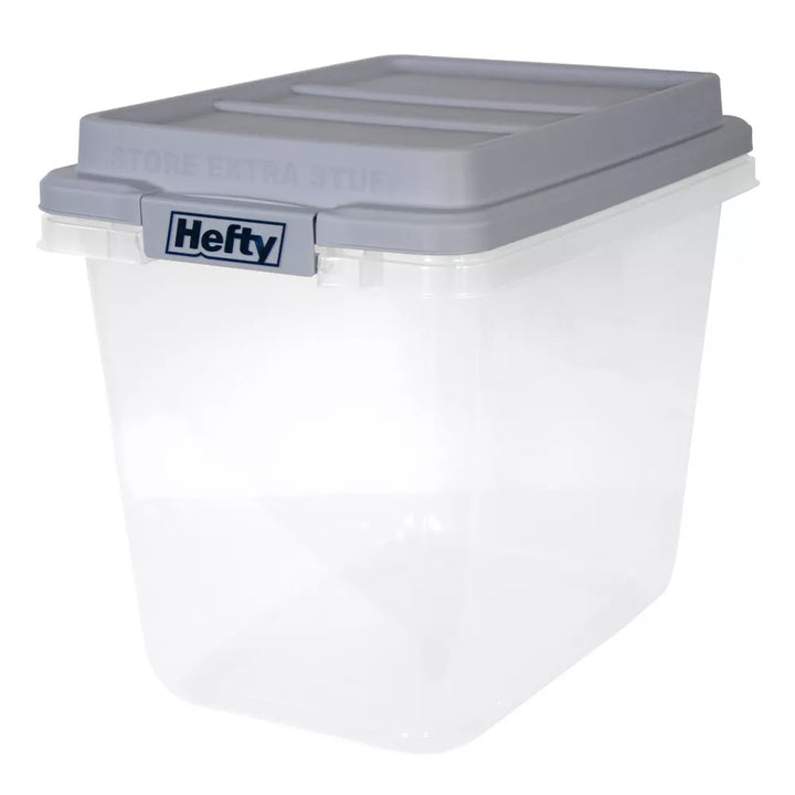 Hefty 6 Pack 32 Quart Hi-Rise Stackable Plastic Storage Bin w/ Lid, Quarry Gray