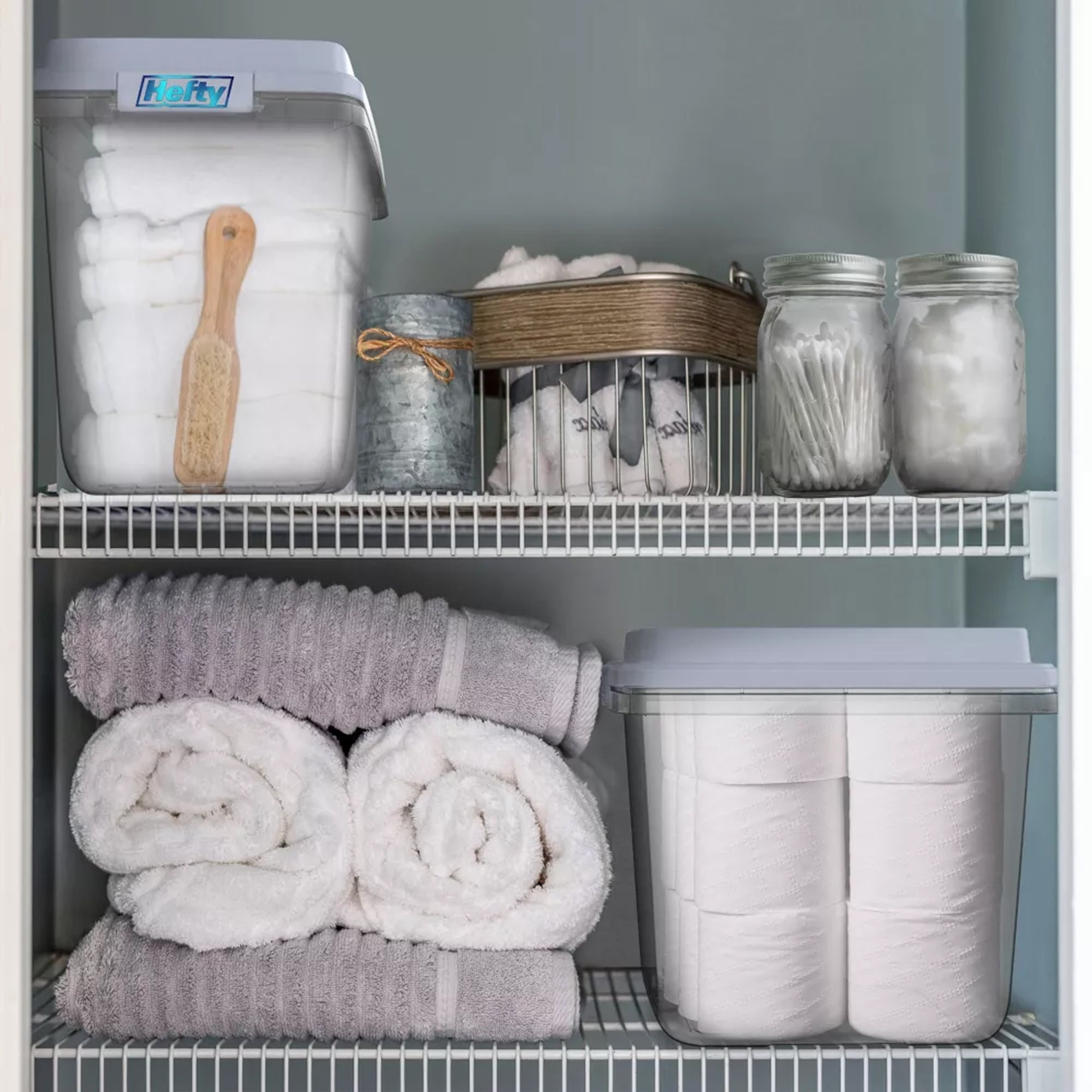Hefty 6 Pack 32 Quart Hi-Rise Stackable Plastic Storage Bin with Lid, Clear/Gray - VMInnovations