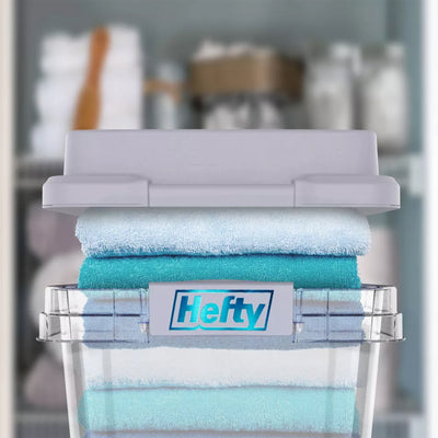 Hefty 6 Pack 32 Quart Hi-Rise Stackable Plastic Storage Bin with Lid, Clear/Gray - VMInnovations