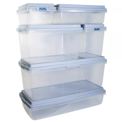 Hefty 6 Pack 32 Quart Hi-Rise Stackable Plastic Storage Bin with Lid, Clear/Gray - VMInnovations