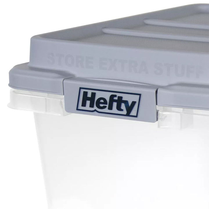 Hefty 6 Pack 32 Quart Hi-Rise Stackable Plastic Storage Bin with Lid, Clear/Gray