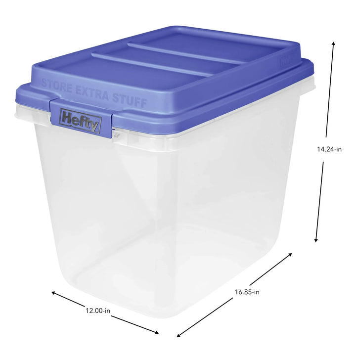 Hefty 6 Pack 32 Quart Hi-Rise Stackable Plastic Storage Bin with Lid, Clear/Blue