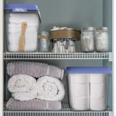 Hefty 6 Pack 32 Quart Hi-Rise Stackable Plastic Storage Bin with Lid, Clear/Blue - VMInnovations