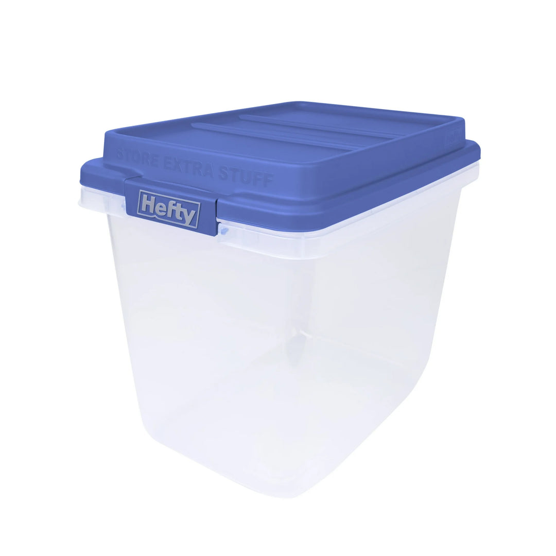 Hefty 6 Pack 32 Quart Hi-Rise Stackable Plastic Storage Bin with Lid, Clear/Blue