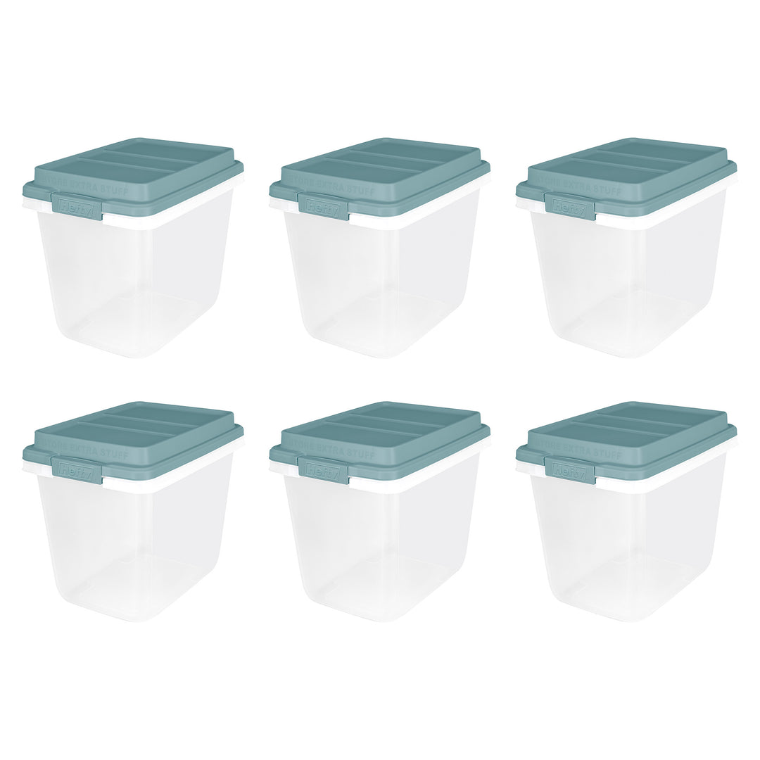 Hefty 6 Pack 32 Quart Lift Off Stackable Plastic Storage Bin and Lid, Clear/Gray