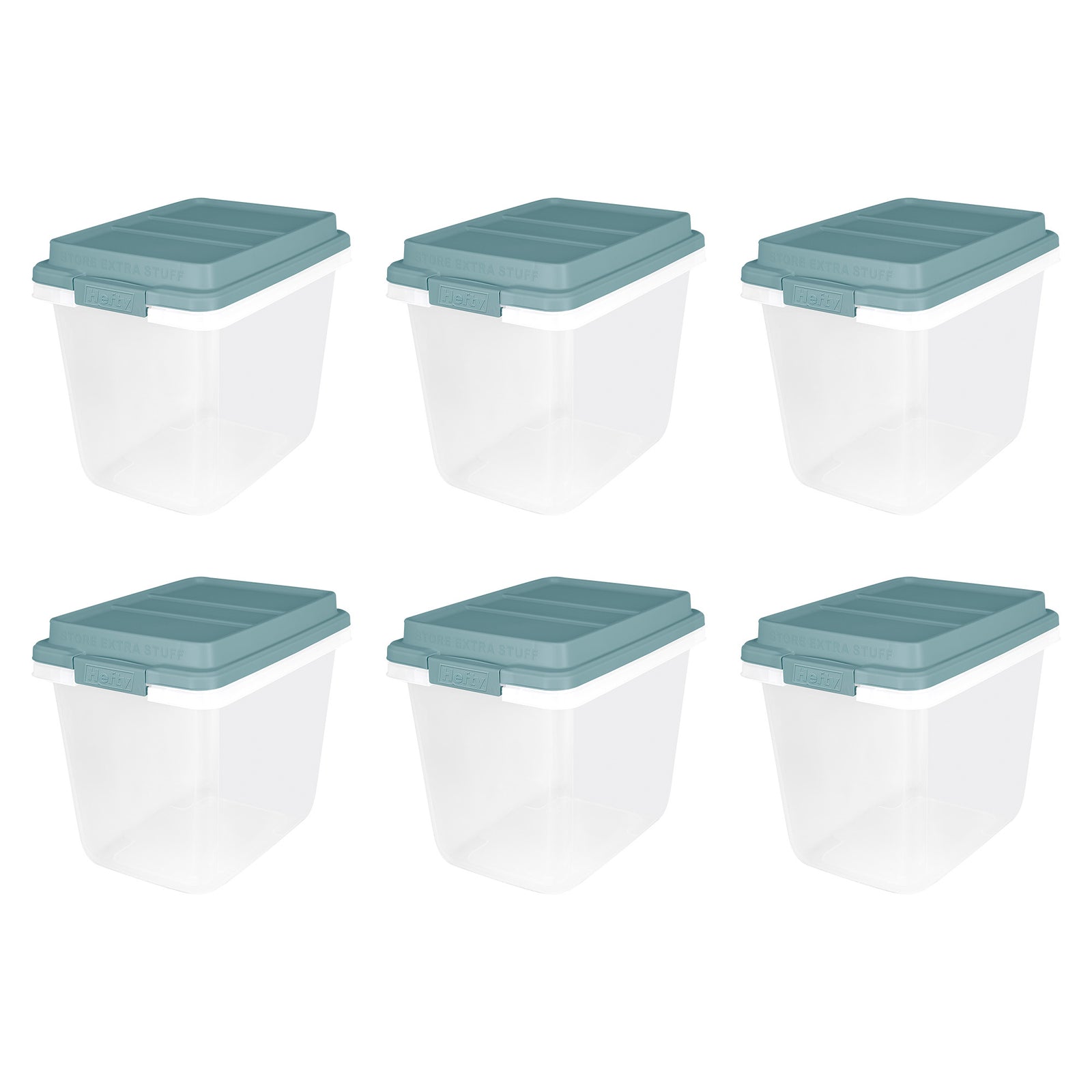 Hefty 6 Pack 32 Quart Lift Off Stackable Plastic Storage Bin and Lid, Smoke Blue - VMInnovations