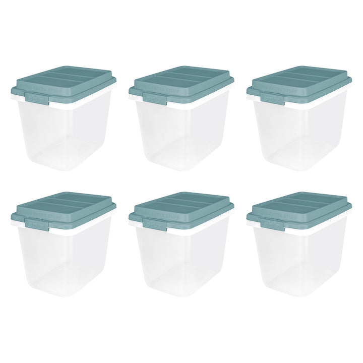 Hefty 6 Pack 32 Quart Lift Off Stackable Plastic Storage Bin and Lid, Smoke Blue