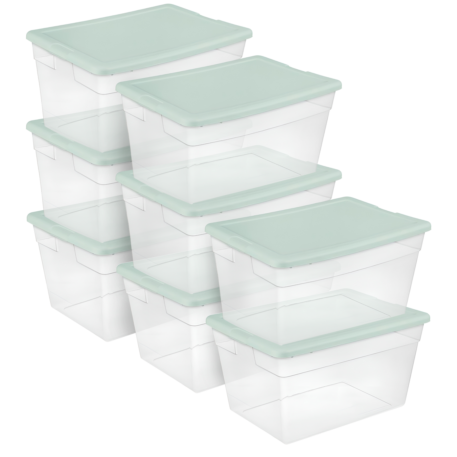 Sterilite 8 Pk Stackable Storage Tote Container, 56 Qt, Clear, Mindful Mint Lid - VMInnovations