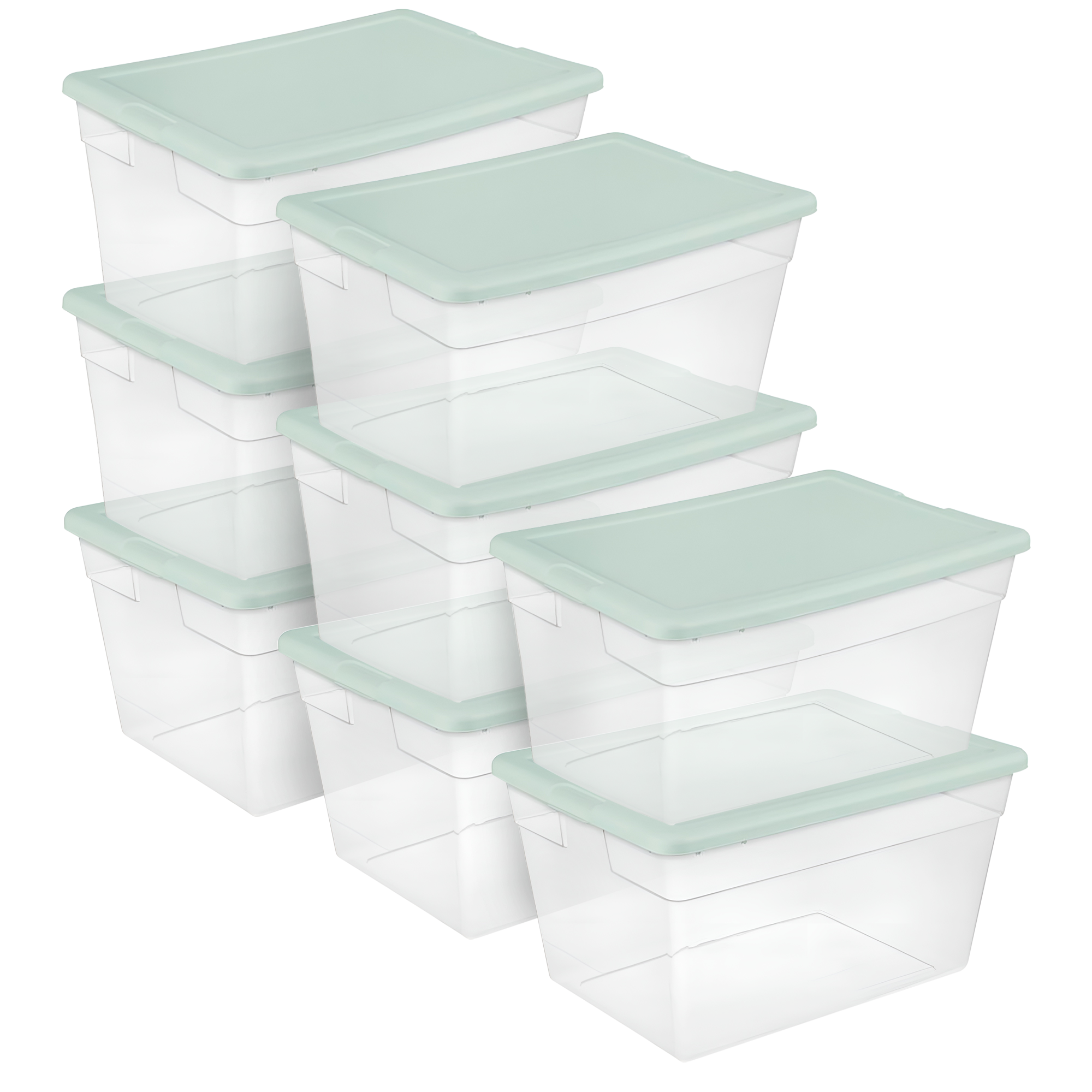 Sterilite 8 Pk Stackable Storage Tote Container, 56 Qt, Clear, Mindful Mint Lid - VMInnovations