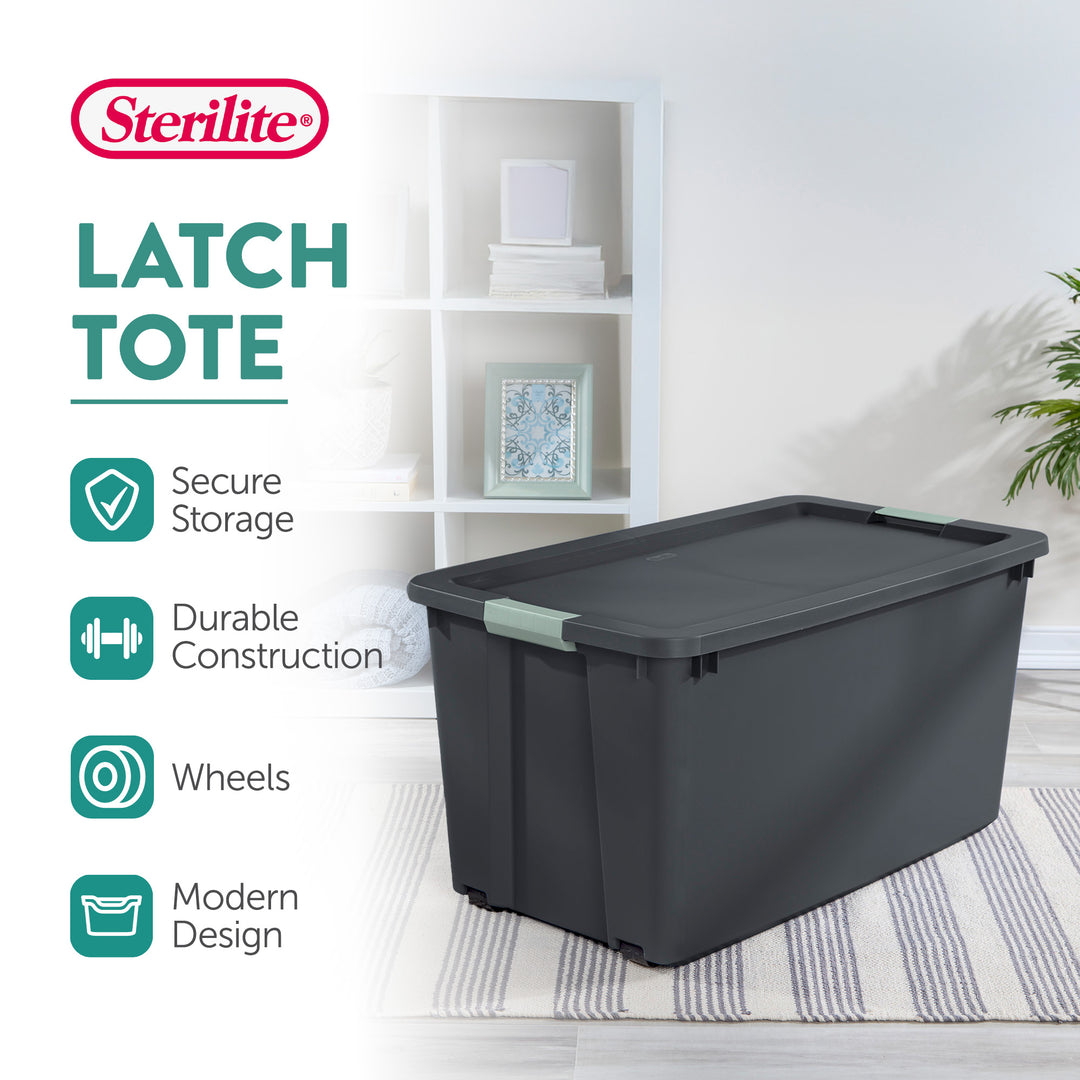 Sterilite 12 Pack 45 Gallon Wheeled Latch Tote, Stackable Plastic Storage Bin