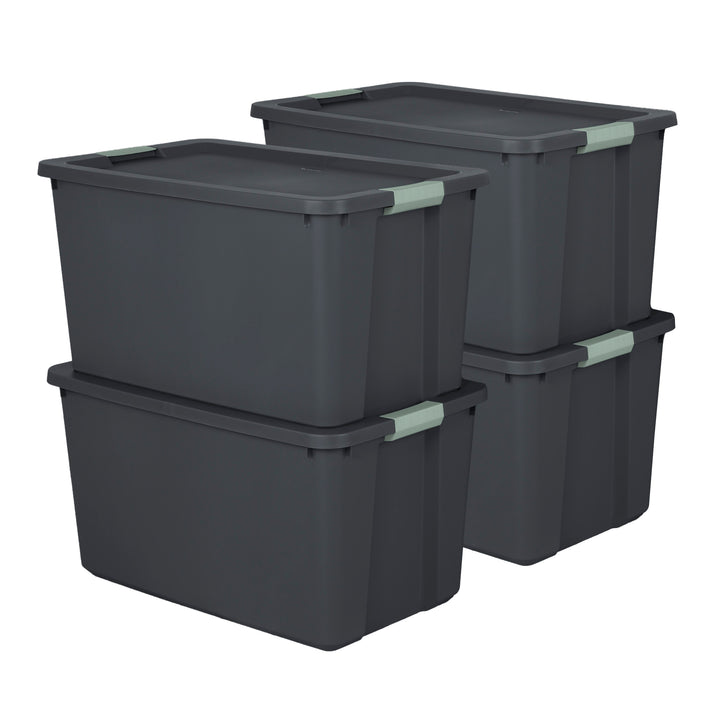 Sterilite 4 Pack 34 Gallon Latch Tote, Stackable Plastic Storage Bin Container