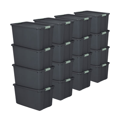Sterilite 16 Pack 34 Gal Latch Tote, Stackable Plastic Storage Bin, Gray/Green - VMInnovations